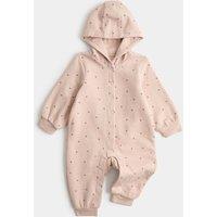 M&S Cotton Rich Heart Hooded All in One (0-3 Yrs) Blush
