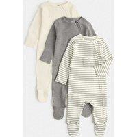 M&S 3 Pack Pure Cotton Waffle Sleepsuits (7lbs-3 Yrs) Grey Mix