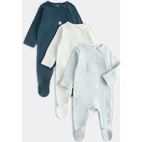 M&S 3 Pack Cotton Rich Statement Sleepsuits (7lbs - 3 Yrs) Aqua Marine