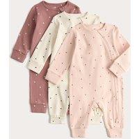 M&S 3 Pack Cotton Rich Heart Sleepsuits (7lbs-3 Yrs) Blush