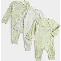 M&S 3 Pack Pure Cotton Peas Print Footless Sleepsuits (7lbs - 3 Yrs) Light Green