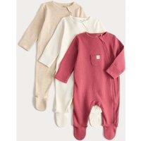 M&S 3 Pack Pure Cotton Waffle Sleepsuits (7lbs-3 Yrs) Berry