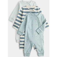 M&S 3 Pack Pure Cotton Milk & Striped Sleepsuits (7lbs-3 Yrs) Aqua Marine
