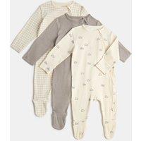 M&S 3 Pack Pure Cotton Dinosaur Sleepsuits (7lbs - 3 Yrs) Light Cream