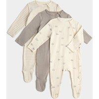 M&S 3 Pack Pure Cotton Dinosaur Sleepsuits (7lbs - 3 Yrs) Light Cream