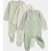 M&S 3 Pack Pure Cotton Waffle Sleepsuits (7lbs-3 Yrs) Light Green