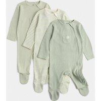 M&S 3 Pack Pure Cotton Waffle Sleepsuits (7lbs-3 Yrs) Light Green