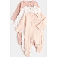 M&S 3 Pack Cotton Rich Statement Sleepsuits (7lbs - 3 Yrs) Blush