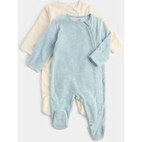 M&S 2 Pack Cloud Velour Sleepsuit (7lbs-3 Yrs) Light Mint