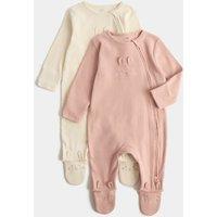 M&S 2 Pack Cotton Rich Bunny Sleepsuits (0-3 Yrs) Light Pink