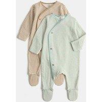 M&S 2 Pack Pure Cotton Wrap Sleepsuits (7lbs - 3 Yrs) Light Cream