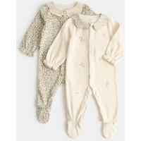 M&S 2 Pack Cotton Rich Frill Sleepsuits (7lbs - 3 Yrs) Light Cream