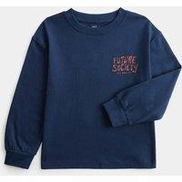 M&S Pure Cotton Band Graphic Top (2-8 Yrs) Navy