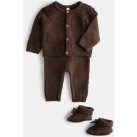 M&S 3 Piece Knitted Outfit with Booties (7lbs - 12 Mths) Brown