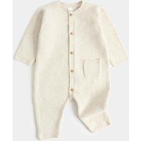 M&S Cotton Rich Knitted All In One With Pocket (7lbs-1 Yrs) Light Beige