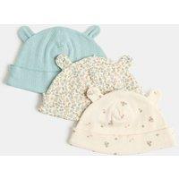 M&S 3 Pack Pure Cotton Hats (0-12 Mths) Light Mint