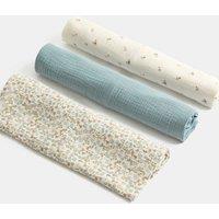 M&S 3 Pack Pure Cotton Floral Muslins Light Mint