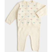 M&S 2 Piece Knitted Floral Outfit (0-12 Mths) Light Pink