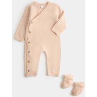 M&S 2 Piece Knitted Outfit with Booties (7lbs - 12 Mths) Light Pink