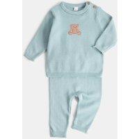 M&S 2 Piece Intarsia Bear Knitted Outfit (0-12 Mths) Light Mint