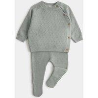 M&S 2 Piece Stitch Detail Knitted Outfit (7lbs - 1 Yrs) Light Verdigris