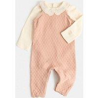 M&S 2 Piece Knitted Dungarees with Bodysuit (7lbs - 12 Mths) Light Pink