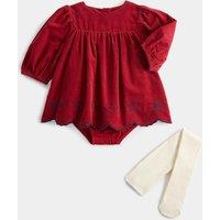 M&S 2 Piece Cotton Rich Dress with Tights (0-12 Mths) Red