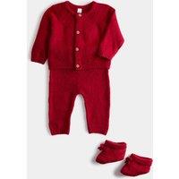 M&S 3 Piece Knitted Outfit with Booties (7lbs - 18 Mths) Red