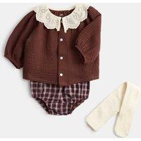 M&S 3 Piece Gingham Paddler with Tights (0-12 Mths) Red Mix