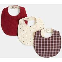 M&S 3 Pack Pure Cotton Dribble Bibs (Newborn) Red Mix