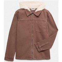M&S Cotton Rich Hooded Zip Shirt (6-16 Yrs) Brown