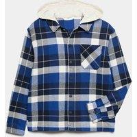 M&S Pure Cotton Hooded Checked Shirt (6-16 Yrs) Blue Mix