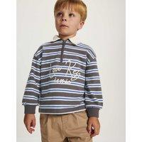 M&S Cotton Rich Graphic Striped Rugby Top (2-8 Yrs) Blue Mix