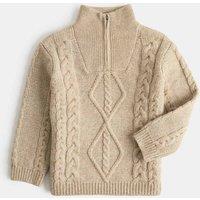 M&S Knitted Half Zip Cable Knit Jumper (2-8 Yrs) Oatmeal