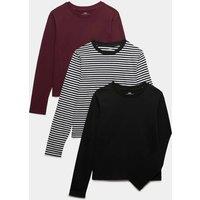 M&S 3 Pack Pure Cotton Tops (6-16 Yrs) Black Mix