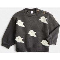 M&S Cotton Rich Halloween Ghost Knitted Jumper (0-5 Yrs) Charcoal