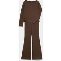 M&S 2 Piece Soft Touch Top and Kickflare Set (6-16 Yrs) Chocolate