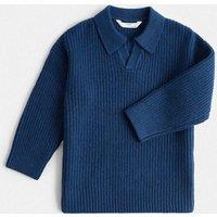 M&S Cotton Rich Trophy Neck Knitted Jumper (2-8 Yrs) Blue