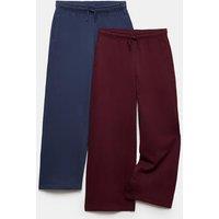 M&S 2 Pack Cotton Rich Wide Leg Joggers (6-16 Yrs) Navy Mix