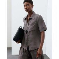 Autograph Pure Silk Collared Utility Shirt Thunder