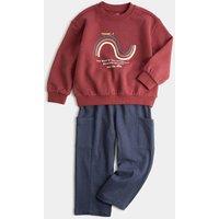 M&S 2 Piece Cotton Rich Skateboard Graphic Outfit (2-8 Yrs) Burgundy Mix