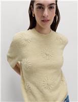 Floral Textured Knitted Top with Wool