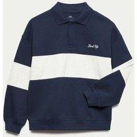 M&S Cotton Rich Colourblock Rugby Sweatshirt (6-16 Yrs) Navy Mix