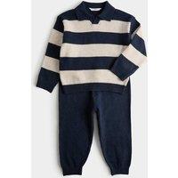 M&S 2 Piece Striped Knitted Top & Joggers Set (2-8 Yrs) Navy Mix