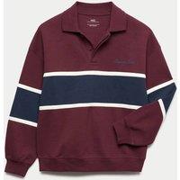 M&S Cotton Rich Colour Block Rugby Sweatshirt (6-16 Yrs) Burgundy Mix