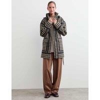 JAEGER Waterproof Checked Hooded Short Raincoat Black Mix