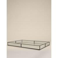 M&S Large Ribbed Glass Trinket Tray Black