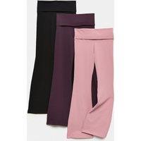 M&S 3 Pack Cotton Rich Fold Waist Kickflares (6-16 Yrs) Multi