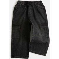 M&S Pure Cotton Wide Leg Cargo Jeans (2-8 Yrs) Black Denim