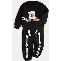 M&S Cotton Rich Skeleton Top & Bottom Outfit (2-8 Yrs) Black